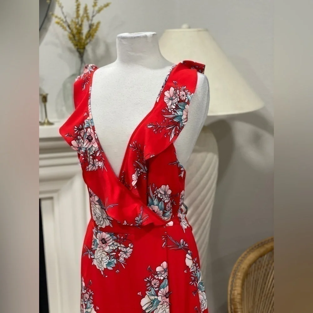 Red Floral Maxi Dress‎